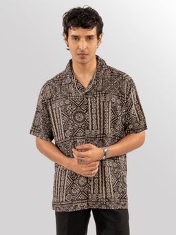 Eszett - Men Black Cotton Abstract Casual Shirt