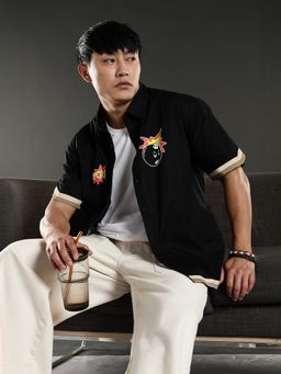 Eszett - Men Black Self Design Casual Shirt