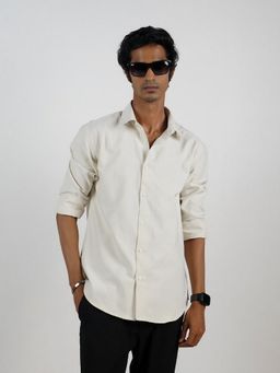 Eszett - Men Beige Cotton Solid Casual Shirt