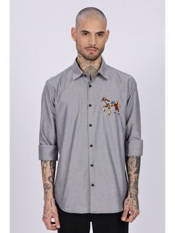 Eszett - Men Grey Solid Full Sleeves Casual Shirt
