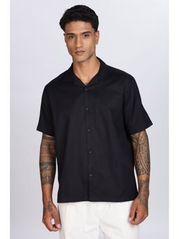 Eszett - Men Black Cotton Solid Casual Shirt