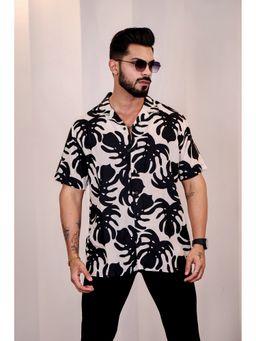Eszett - Men Black Cotton Abstract Casual Shirt