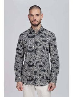 Eszett - Men Black Self Design Full Sleeves Casual Shirt