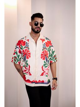 Eszett - Men Cream Cotton Floral Casual Shirt