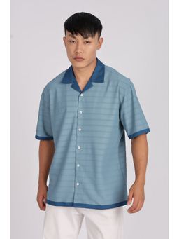 Eszett - Men Blue Stripes Half Sleeves Casual Shirt