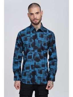 Eszett - Men Blue Cotton Abstract Casual Shirt
