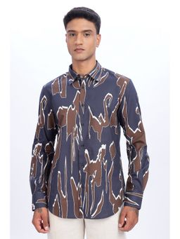Eszett - Men Navy Blue Abstract Full Sleeves Casual Shirt