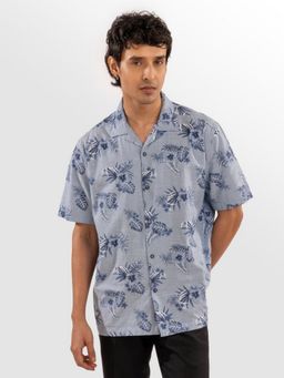 Eszett - Men Blue Cotton Floral Casual Shirt