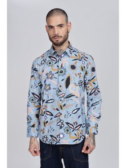 Eszett - Men Blue Self Design Full Sleeves Casual Shirt