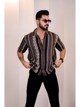 Eszett - Men Brown Cotton Stripes Casual Shirt