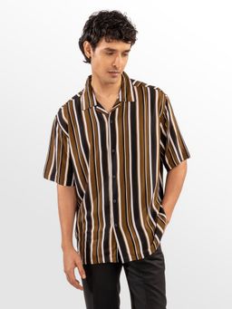 Eszett - Men Brown Cotton Stripes Casual Shirt