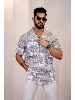 Eszett - Men White Cotton Paisley Casual Shirt