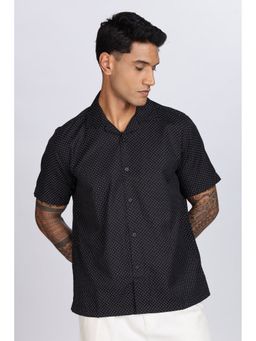 Eszett - Men Black Cotton Polka Dots Casual Shirt
