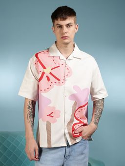 Eszett - Men Beige Printed Half Sleeves Casual Shirt