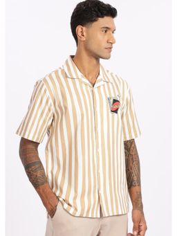 Eszett - Beige Stripes Half Sleeves Casual Shirt