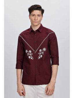 Eszett - Men Maroon Floral Full Sleeves Casual Shirt
