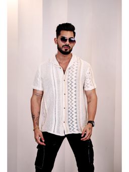 Eszett - Men White Cotton Textured Casual Shirt