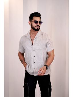 Eszett - Men Grey Cotton Textured Casual Shirt