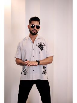 Eszett - Men Beige Self Design Casual Shirt