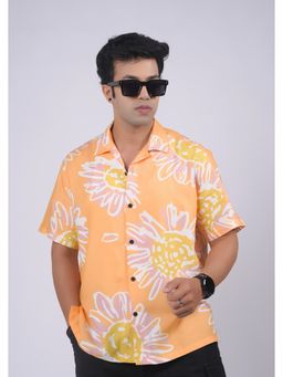 Eszett - Men Orange Self Design Half Sleeves Casual Shirt