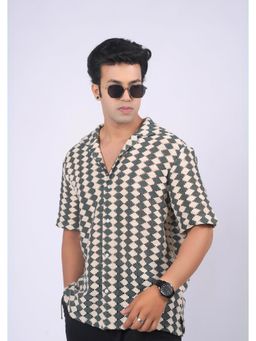 Eszett - Men Cream Self Design Half Sleeves Casual Shirt