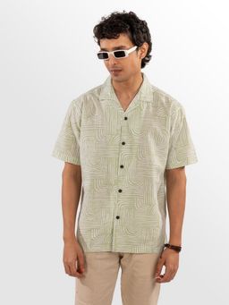 Eszett - Men Green Cotton Geometric Casual Shirt