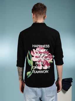 Eszett - Men Black Cotton Solid Casual Shirt