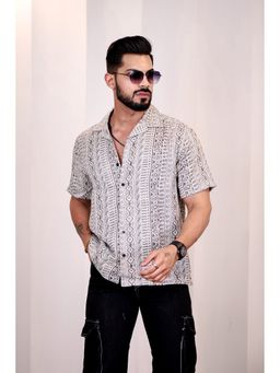 Eszett - Men Grey Cotton Geometric Casual Shirt