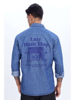 Eszett - Men Blue Plain Full Sleeves Casual Shirt