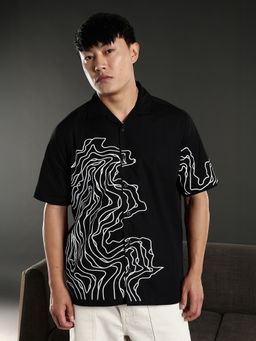 Eszett - Men Black Self Design Half Sleeves Casual Shirt