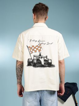 Eszett - Men Cream Solid Half Sleeves Casual Shirt