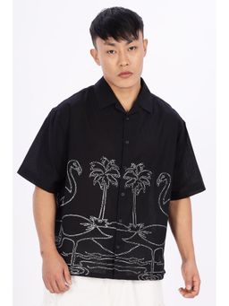 Eszett - Men Black Self Design Collar Neck Casual Shirt