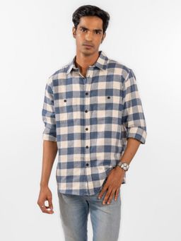 Eszett - Men Blue Polyester Checks Casual Shirt
