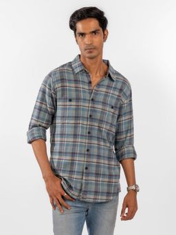 Eszett - Men Blue Polyester Checks Casual Shirt