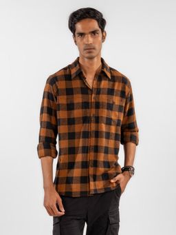 Eszett - Men Brown Polyester Checks Casual Shirt