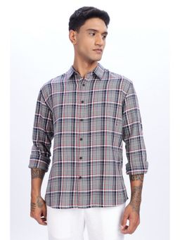 Eszett - Men Grey Checks Full Sleeves Casual Shirt