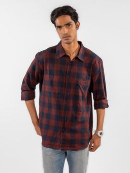 Eszett - Men Maroon Polyester Checks Casual Shirt