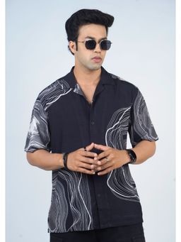 Eszett - Men Black Abstract Half Sleeves Casual Shirt