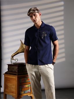 Eszett - Golden Bird Embroidery Blue Shirt