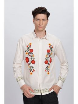 Eszett - Men White Floral Full Sleeves Casual Shirt