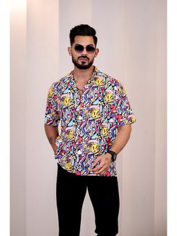 Eszett - Men Multi-Color Viscose Rayon Abstract Casual Shirt