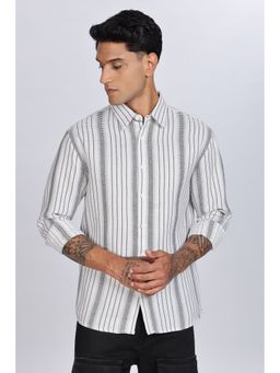 Eszett - Men Grey Stripes Full Sleeves Casual Shirt