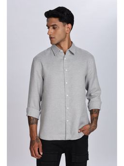 Eszett - Men Grey Cotton Textured Casual Shirt