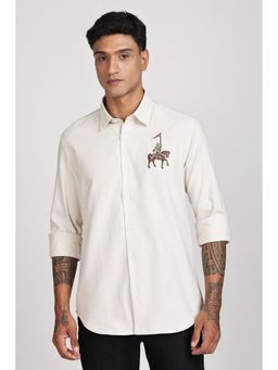 Eszett - Men Beige Solid Full Sleeves Casual Shirt