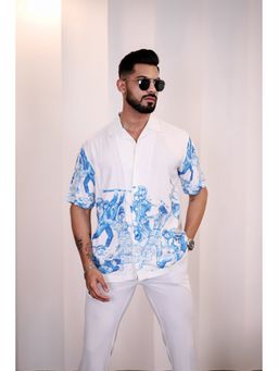 Eszett - Men White Cotton Graphic Casual Shirt