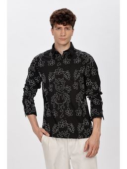 Eszett - Men Black Cotton Embroidered Casual Shirt