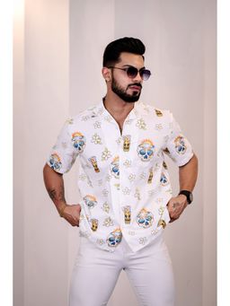 Eszett - Men White Cotton Printed Casual Shirt