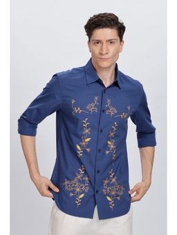 Eszett - Men Navy Blue Floral Full Sleeves Casual Shirt