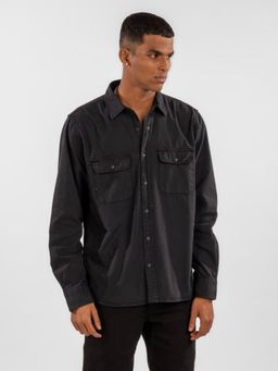 Eszett - Men Black Cotton Solid Casual Shirt