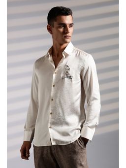Eszett - Elegant Embroidery Textured Fabric Cream Shirt